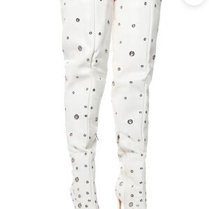 Elegant White Studded Over the Knee Boots